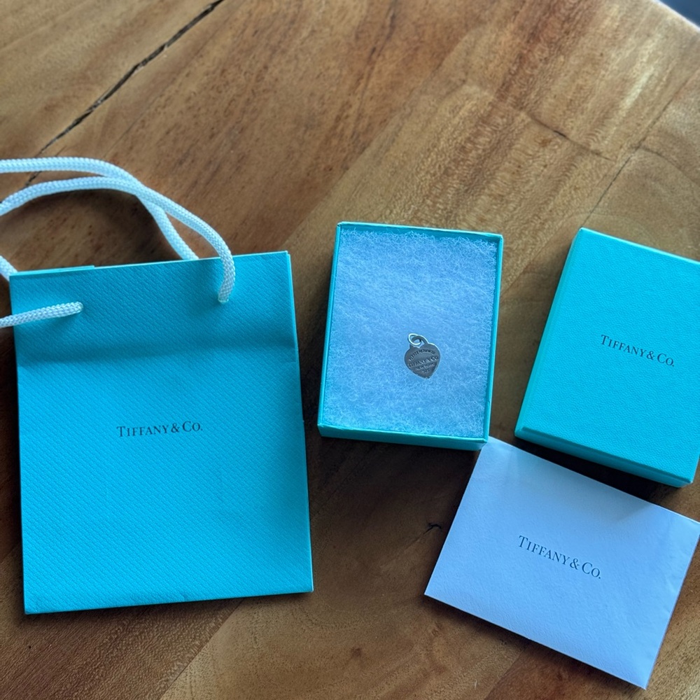 Tiffany & Co. Silver Heart Charm, box & bag